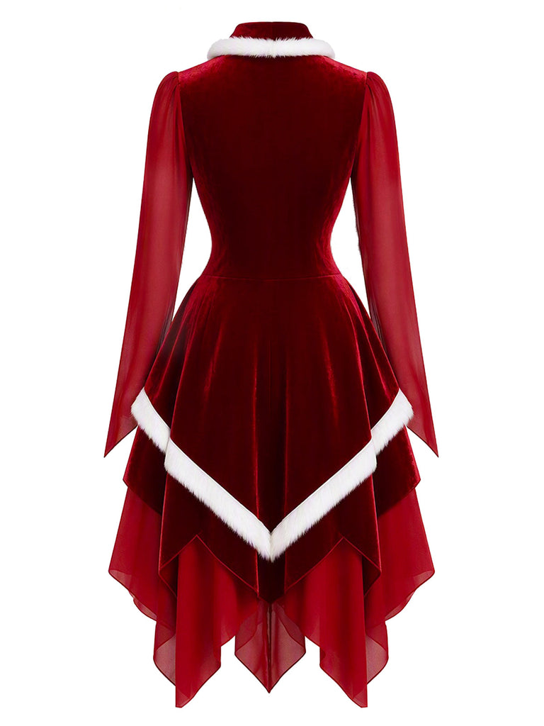 [Prévente] Robe de Noël rouge en velours à laçage et ourlet en pointes années 1950 - 3