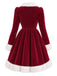 [Prévente] Robe de Noël rouge et blanche en velours à nœud et bordure en fausse fourrure années 1950 - 3
