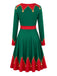 Robe de Noël rouge et verte imprimée à col V années 1950 - 5