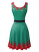 Robe de Noël Verte et Rouge Sans Manches à Imprimé Festif Années 1950 - 3