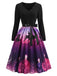 Robe de Noël Violet Vif à Motif Renne et Encolure Festonnée Années 1950 - 1