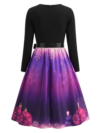 Robe de Noël Violet Vif à Motif Renne et Encolure Festonnée Années 1950 - 2