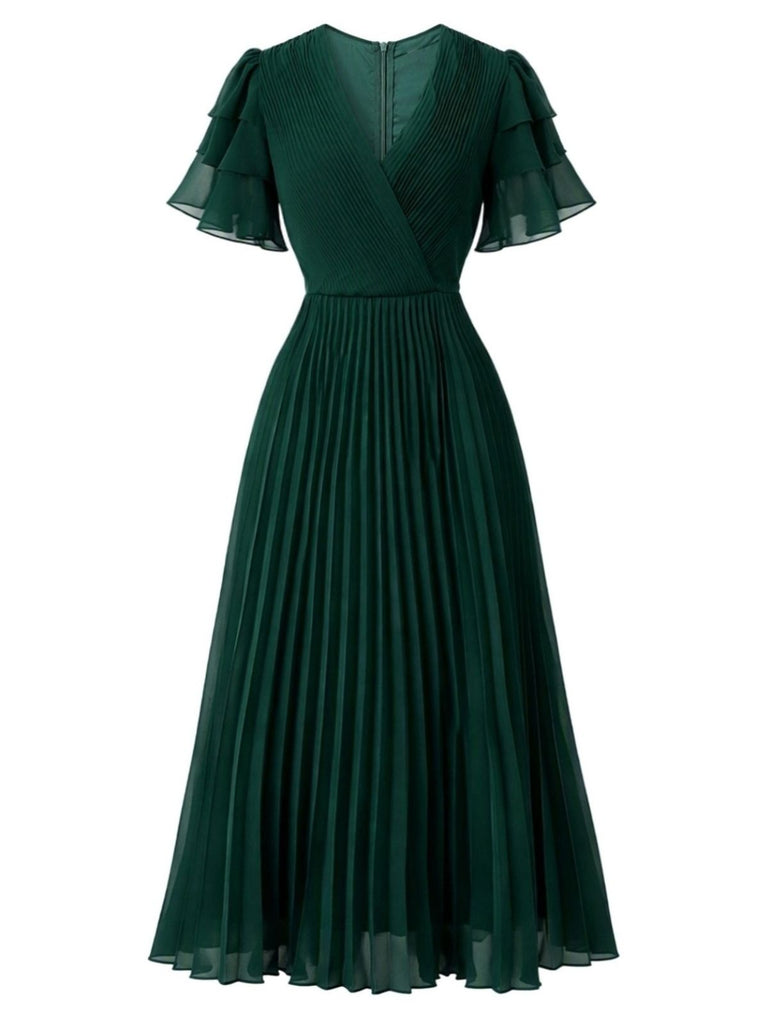 Robe de Soirée Longue Plissée à Manches à Volants Étagés Années 1970 - 2