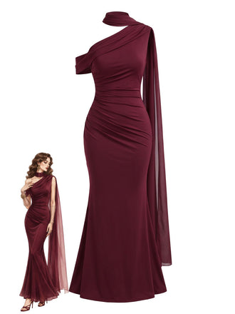 Robe de soirée sirène à col dos-nu asymétrique et fronces Années 1930 - 1