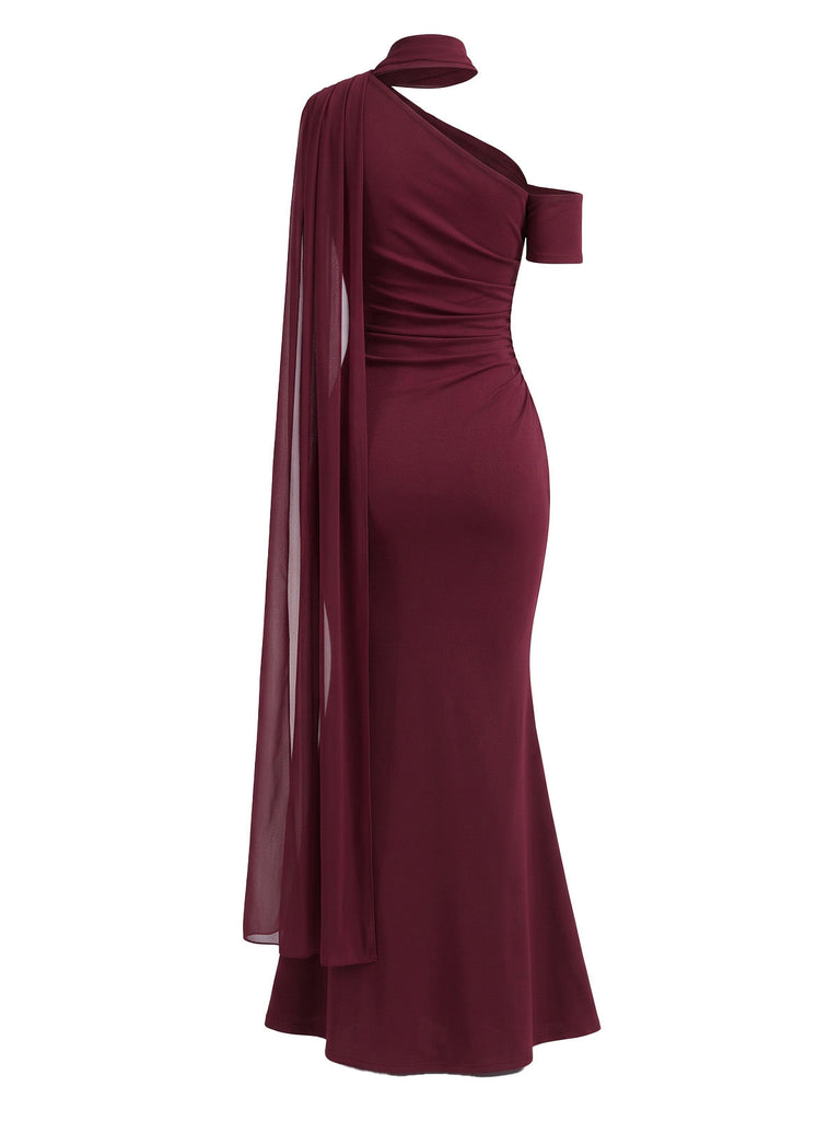Robe de soirée sirène à col dos-nu asymétrique et fronces Années 1930 - 3