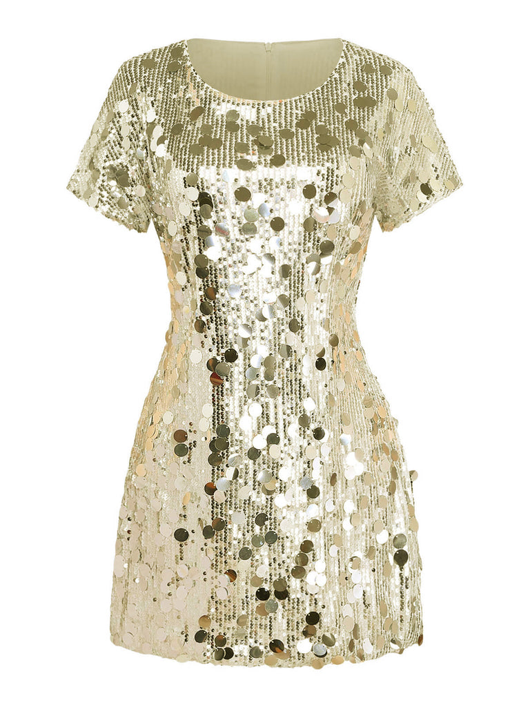 Robe disco scintillante à sequins et col rond Années 1960 - 7