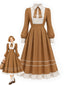 [Prévente] Robe kaki revers et bordure ondulée contrastante années 1940