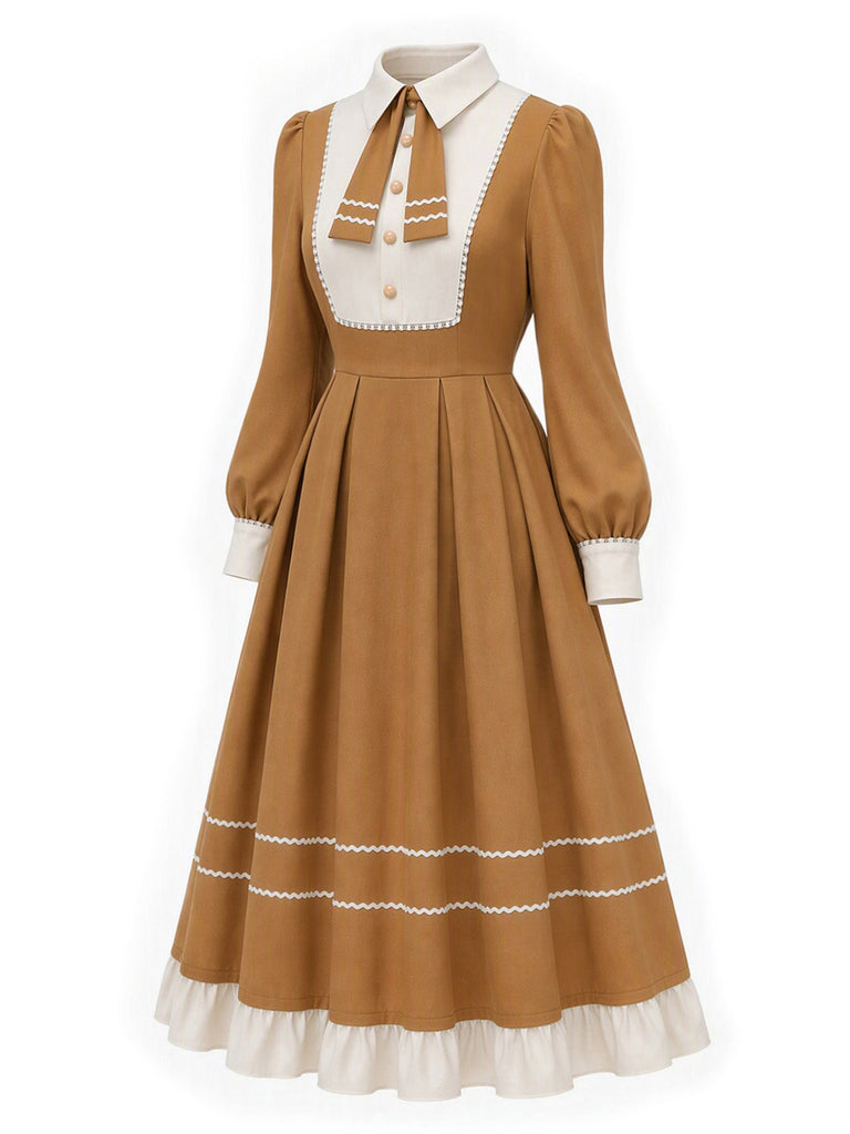 [Prévente] Robe effet deux pièces à col à revers et galon ondulé contrastant années 1940 - 4
