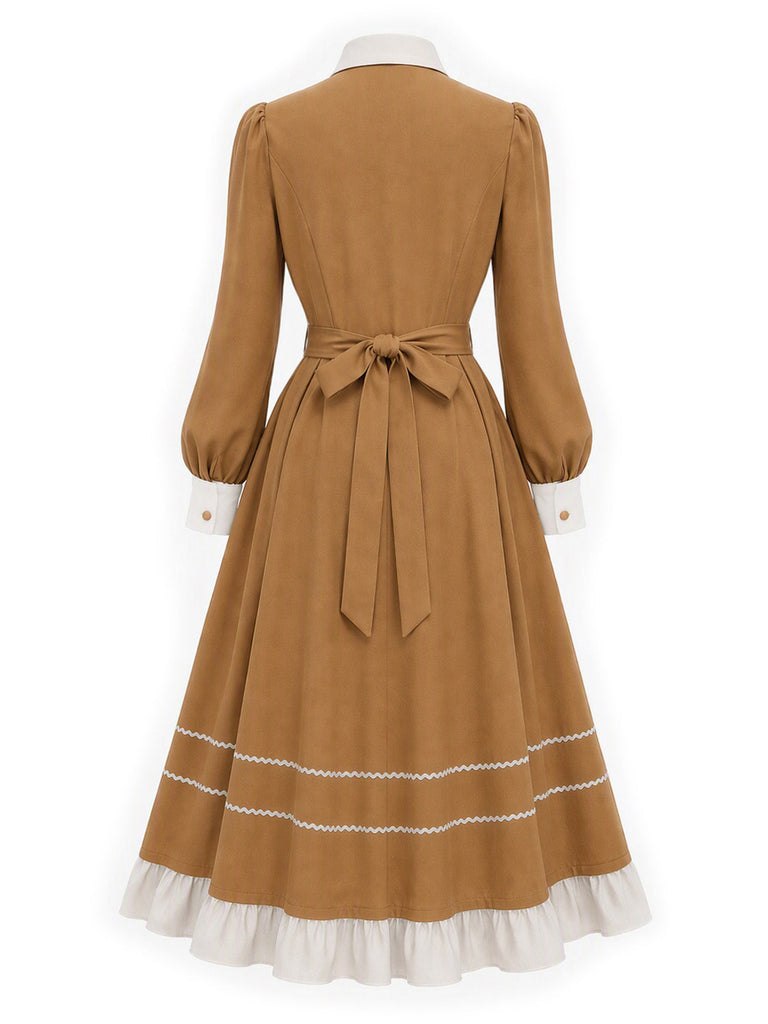 [Prévente] Robe effet deux pièces à col à revers et galon ondulé contrastant années 1940 - 5