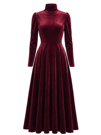 Robe en Velours à Col Roulé et Manches Longues Années 1940 - 1