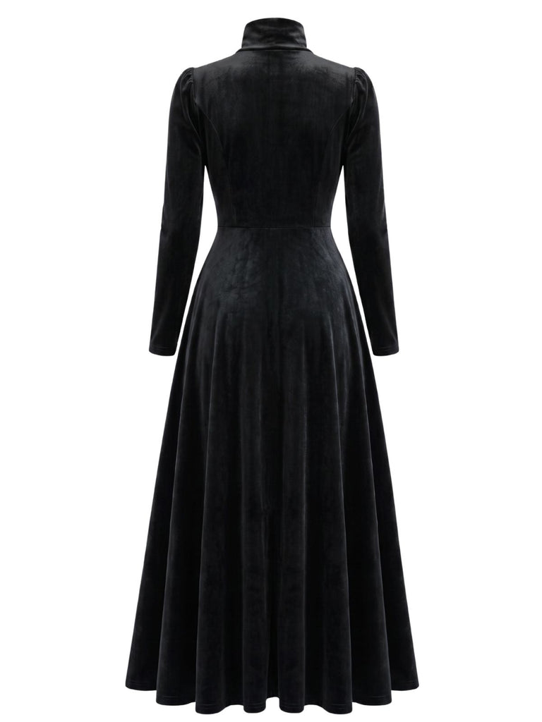 Robe en Velours à Col Roulé et Manches Longues Années 1940 - 5