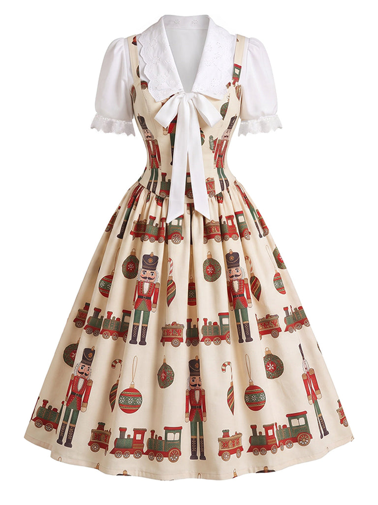 [Prévente] Robe Évasée à Imprimé Casse-Noisette de Noël et Col Festonné Années 1950 - 2