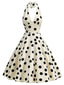 Robe évasée beige à pois et tour de cou années 1950