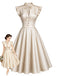 [Prévente] Robe évasée beige en satin à col V et manches flottantes années 1950 - 1