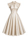 [Prévente] Robe évasée beige en satin à col V et manches flottantes années 1950 - 2