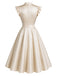 [Prévente] Robe évasée beige en satin à col V et manches flottantes années 1950 - 3