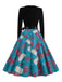 Robe évasée imprimé chaussettes de Noël à encolure festonnée années 1950 - 4