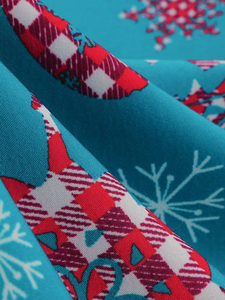Robe évasée imprimé chaussettes de Noël à encolure festonnée années 1950 - 6