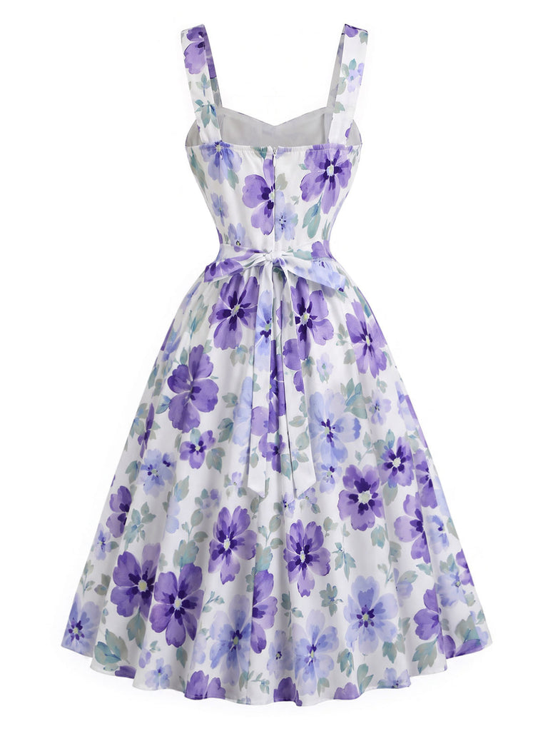 [Prévente] Robe Évasée Lavande à Bretelles et Petites Fleurs Années 1950 - 3