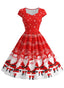 Robe évasée Noël rouge motif Père Noël années 1950