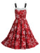 Robe évasée rouge à imprimé rennes et flocons de Noël Années 1950 - 5