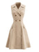 Robe Évasée Sans Manches à Revers et Double Boutonnage Années 1950 - 1
