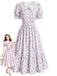 [Prévente] Robe gris violet à fleurs, col Claudine et manches bouffantes années 1940 - 1