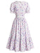 [Prévente] Robe gris violet à fleurs, col Claudine et manches bouffantes années 1940 - 3