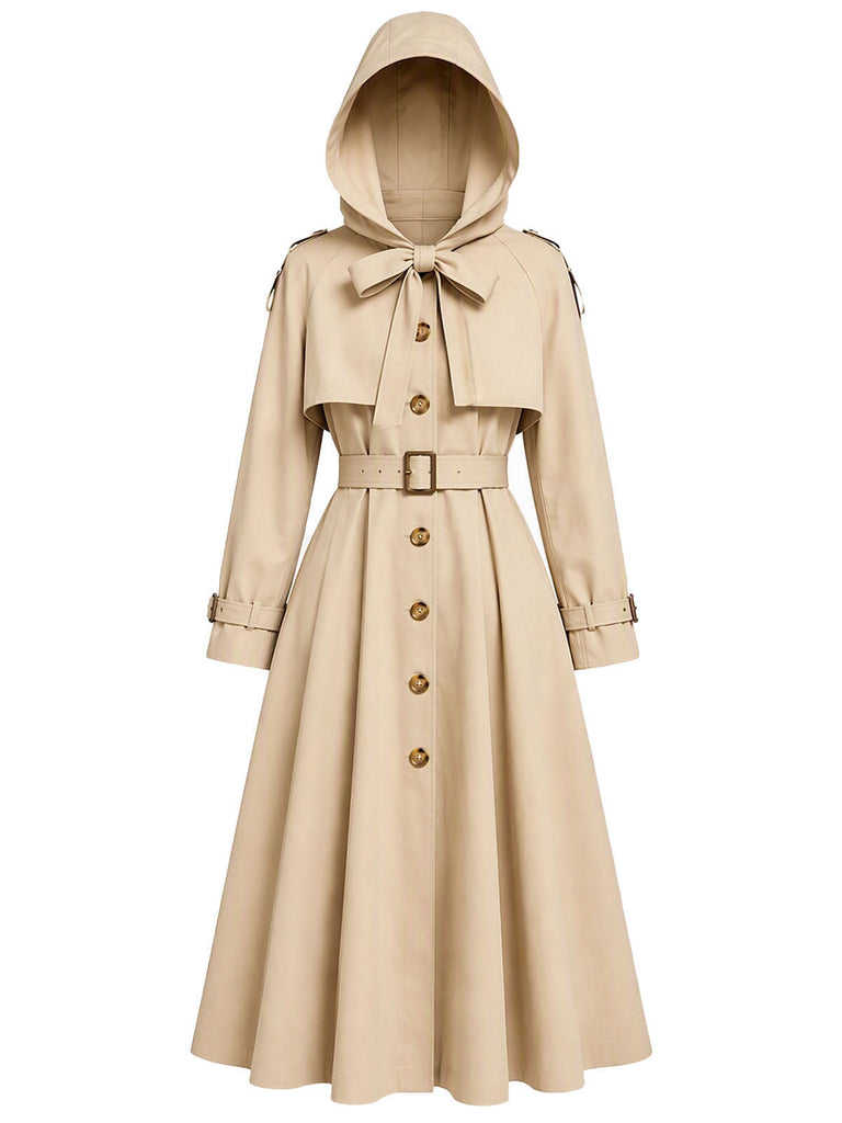 [Prévente] Robe Kaki à Effet Deux Pièces, Capuche et Ceinture à Nœud Années 1950 - 2