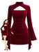 Robe lie-de-vin en velours à col ajouré, fronces et tour de cou années 1960 - 1