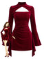 Robe dos nu velours rouge vin ajouré et détails froncés années 1960
