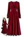 Robe lie-de-vin en velours à empiècements en dentelle et fente latérale années 1930 - 1