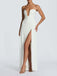 Robe longue à décolleté profond, fronces, épaules dénudées et fente haute années 1970 - 11