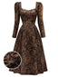 [Prévente] Robe marron Royalcore satin motifs floraux et détails lacets années 1970