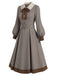 [Prévente] Robe Marron Clair Pied-de-Poule à Col Lavallière et Ceinture Années 1950 - 4