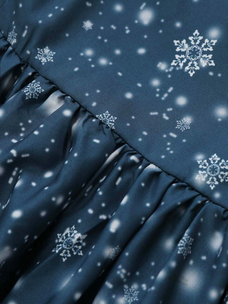 Robe midi de Noël bleu foncé à imprimé Père Noël Années 1950 - 5