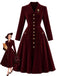 [Prévente] Robe midi rouge en velours à col revers, poches et boutons Années 1940 - 1