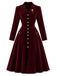 [Prévente] Robe midi rouge en velours à col revers, poches et boutons Années 1940 - 2