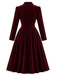 [Prévente] Robe midi rouge en velours à col revers, poches et boutons Années 1940 - 3
