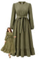 [Grande Taille] Robe midi vert olive manches lanterne années 1950