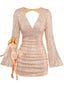 Robe moulante à sequins, col V, dos nu et fronces Années 1960