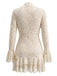 Robe moulante en dentelle à col V, manches longues et ourlet volanté années 1970 - 2