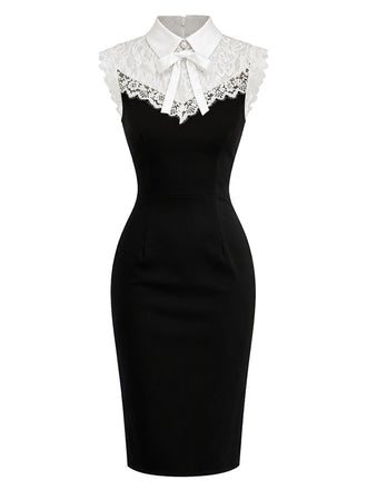 [Prévente] Robe moulante en dentelle florale à col rabattu et nœud années 1960 - 2