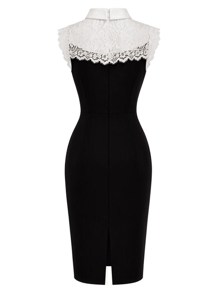 [Prévente] Robe moulante en dentelle florale à col rabattu et nœud années 1960 - 4