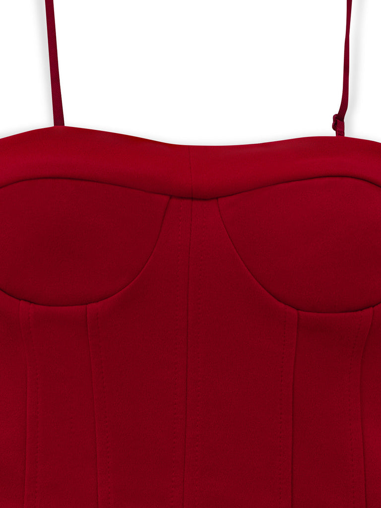 Robe moulante rouge foncé à fines bretelles et ourlet en fausse fourrure années 1980 - 3