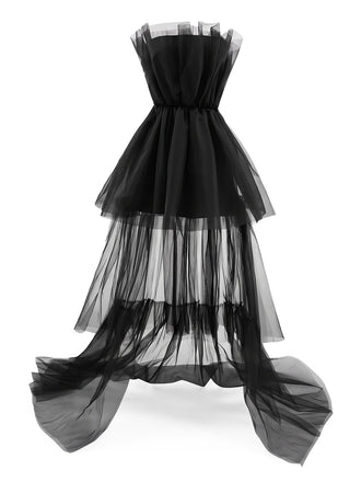 Robe noire en résille à nœud années 1980 - 1