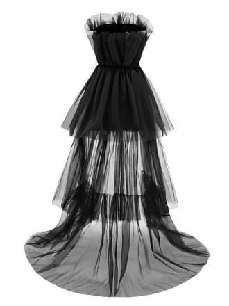Robe noire en résille à nœud années 1980 - 2