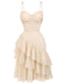 [Prévente] Robe nuisette beige froncée à volants et ourlet asymétrique années 1930 - 2