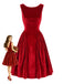 Robe rouge sans manches en velours à dos drapé années 1950 - 1