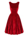 Robe rouge sans manches en velours à dos drapé années 1950 - 2